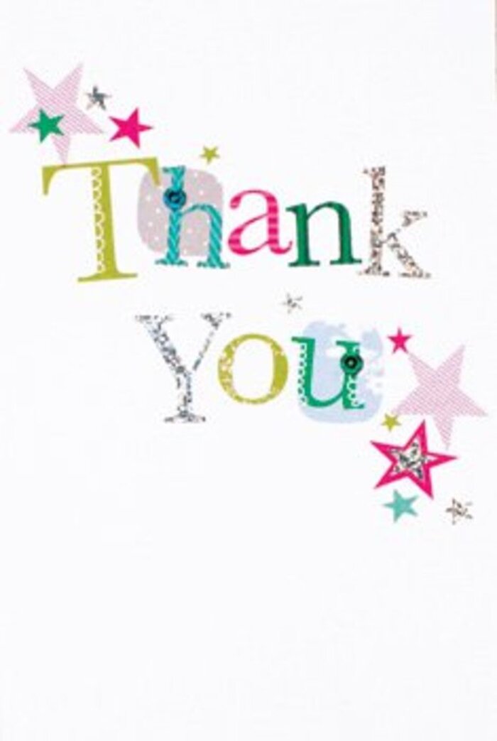 There's an effortless elegance to this thank you card, as though each element was thoughtfully arranged in tune with life in Marks Gate. Every letter in the phrase 'Thank You' displays its own character: some exuberant with playful dots, others curling with elegant shapes or tipped with silver's subtle gleam, much like bespoke designs spotted near Rose Lane. A scattering of colourful stars-striped with pink, washed in turquoise, or glimmering silver-brings an animated, modern feel, echoing the burst of local creativity one might find walking through Chadwell Heath. The spacious white background bestows a gentle sophistication, lifting each colourful motif and evoking a sense of open, honest gratitude. The design feels inviting but not overstated-the sort of card perfect for sharing heartfelt thanks alongside a lush bouquet from Marks Gate Florist, delivered in the spirit of neighbourly kindness that echoes through the community. Whether given after a milestone celebration or a small kindness, this card's sincere, uplifting presence lingers like the freshness of morning blooms on Whalebone Lane.
