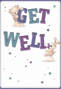 Reflecting the spirit of support and community pride of Marks Gate, this illustrated get well card welcomes you into a scene filled with comfort and hope. The artwork features a plush teddy bear perched sweetly atop the bold, vividly coloured word 'GET', while below, a spirited puppy with floppy ears leans into the word 'WELL', their soft likenesses radiating affection. Each character's gentle face is carefully rendered, communicating a message of kindness and optimism, much like the gestures we share through handcrafted floral deliveries around Rose Lane or Whalebone Park. Deep, jewel-like purples and shimmering teal hues bring the text to life, while scattered starbursts in blue and violet evoke the magic in wishing someone well. Against a backdrop of clean, luminous white, every detail feels purposeful-mirroring the careful attention given to every get well bouquet arranged at Marks Gate Florist. The result is a card imbued with light, care, and the encouragement so vital in moments of recovery for those in the local area.