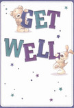 Bright, hopeful, and full of playful charm, this get well card unfolds like a small celebration at the heart of Marks Gate. Two adorable friends-the soft teddy bear and a perky puppy-each joyfully balance and support the sturdy, multicoloured letters spelling out 'Get Well.' Hues of indigo and emerald teal infuse the words with a vibrant spirit, standing proudly against a creamy, inviting background. Scattered stars in shades of violet and sky blue dot the scene, their twinkle reminiscent of comforting nights at home in RM6. Every brushstroke crafted in the fur of the bear and puppy seems to invite a gentle touch, conjuring the soothing grace of a thoughtfully arranged bouquet. This card carries not just a message but an embrace-imbued with kindness and encouragement, perfect for sending a heartfelt boost to friends and loved ones across the Marks Gate community.